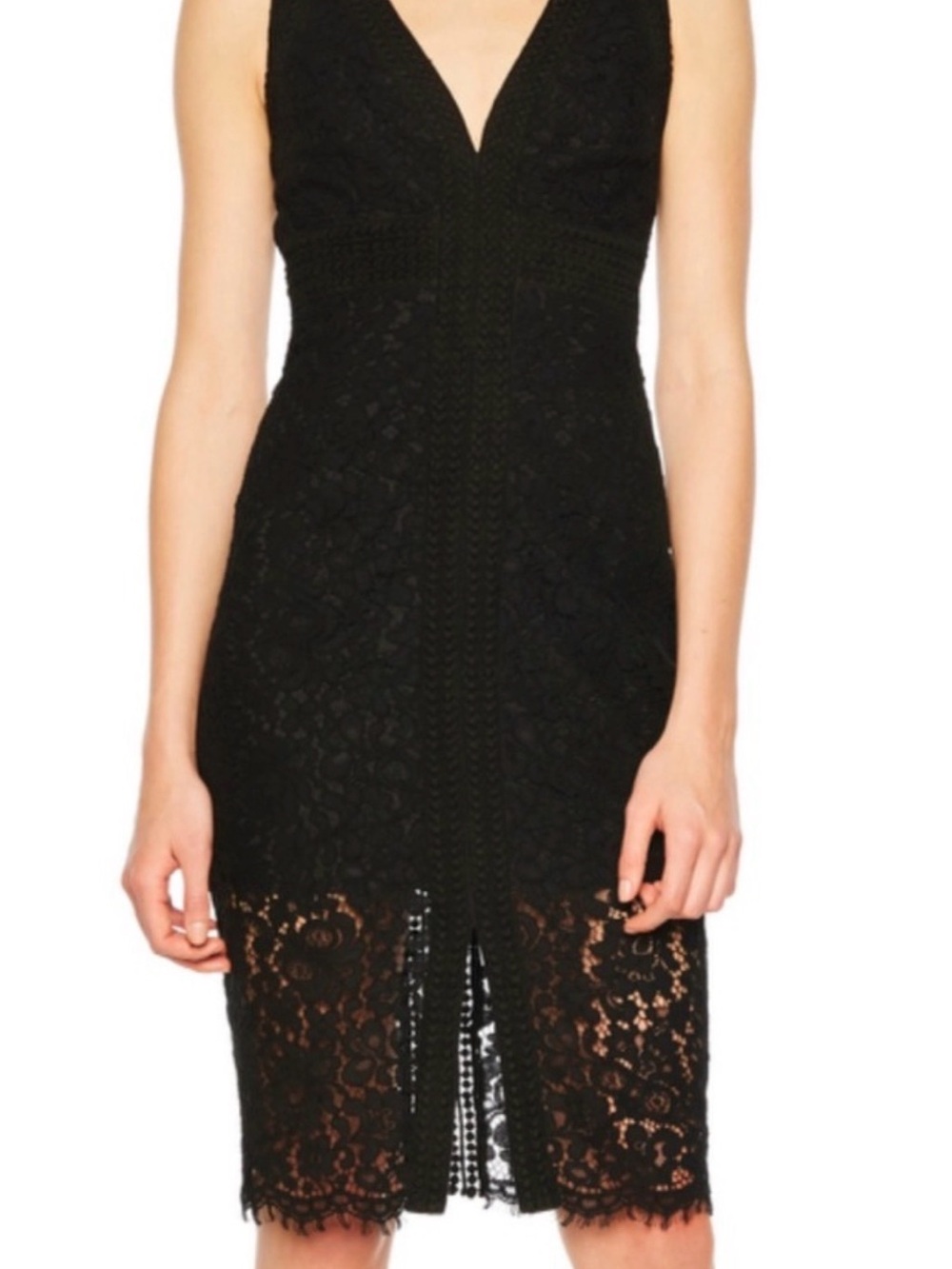 Bardot Black Lace Midi Dress with V-Neck